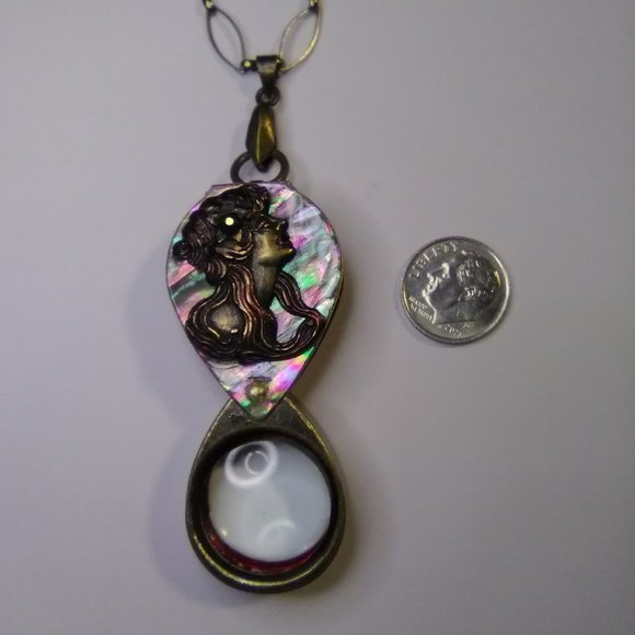Magnifying Glass Bronze Tone Vintage Style Art Nouveau Lady Face Mother … - Picture 5 of 12